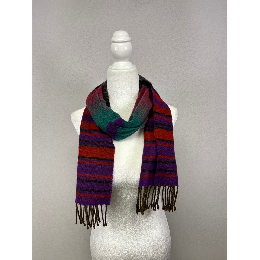 Boho Studio Womens OS Multicolor Striped Fringed Knit Scarf Made in Italy